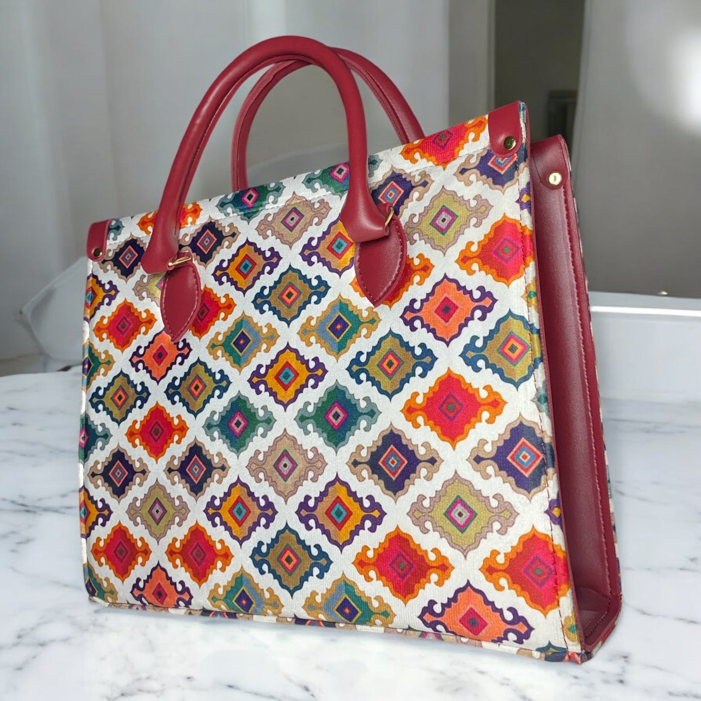 Roshan Premium Tote Bag - Mosaic Maroon