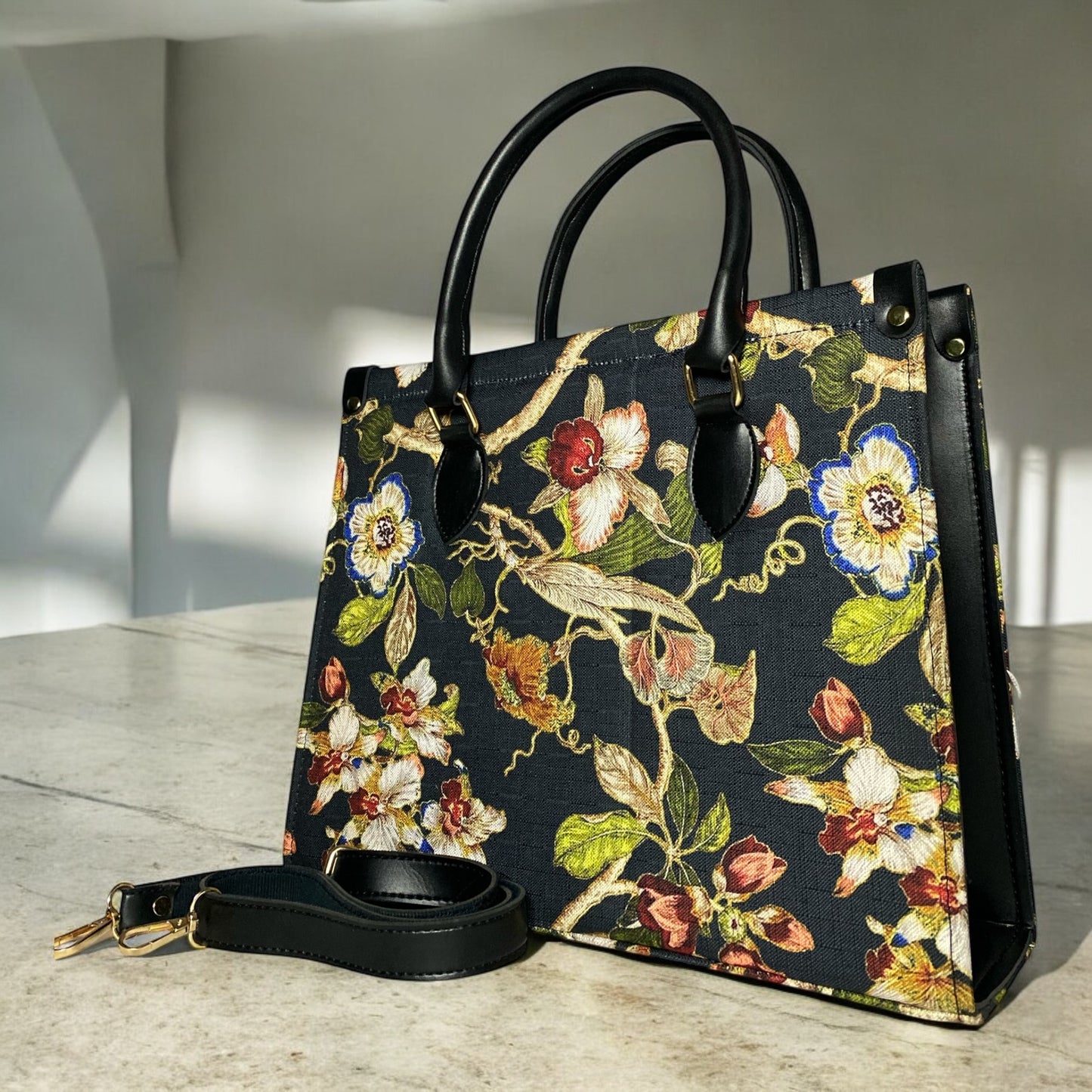 Premium Tote Bag - ROSHAN BLACK FLORAL