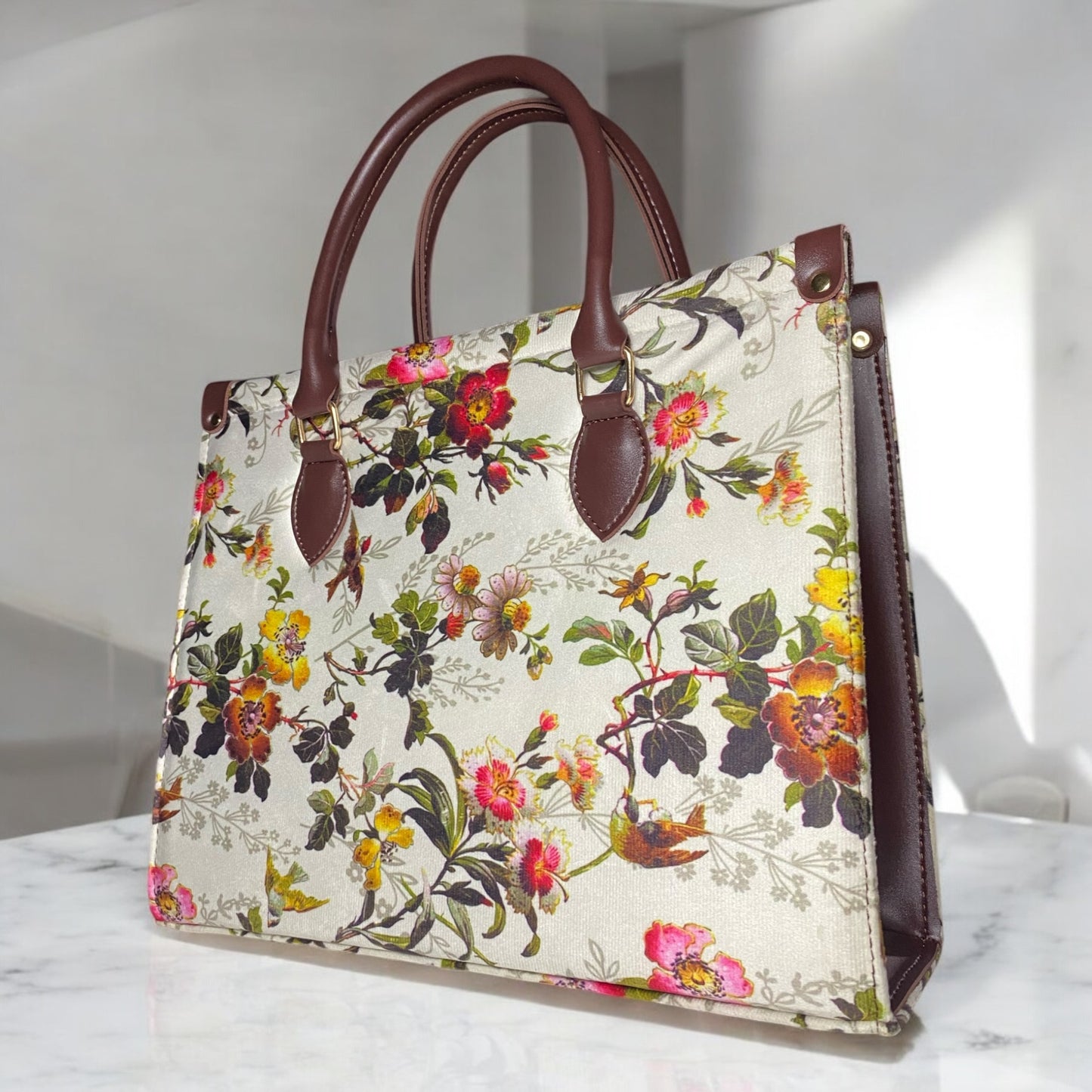 Roshan Premium Tote Bag - Floral Brown